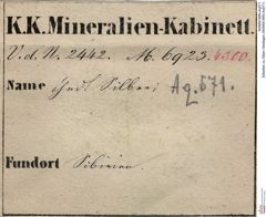 Etiketten zu Silber Gediegen (NHMW-MIN-Aq571)